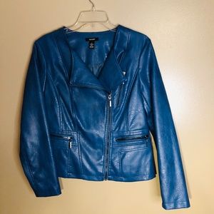 Alfani Blue Bomber Leather Jacket Size Small